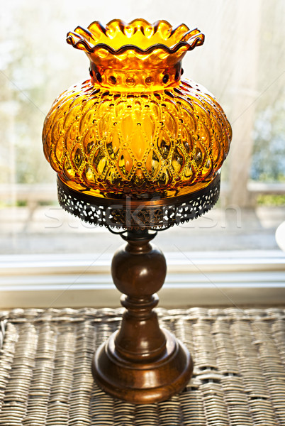 Antyczne lampy bursztyn szkła drewna Zdjęcia stock © elenaphoto