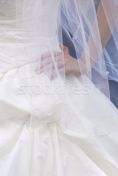 Esküvői ruha menyasszony visel fehér fátyol nő Stock fotó © elenaphoto