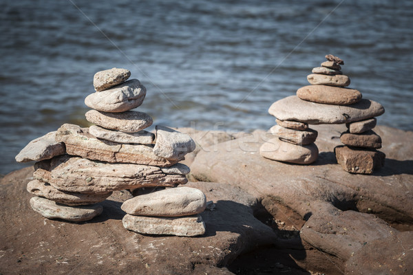 Two stacked stone cairns Stock photo © elenaphoto