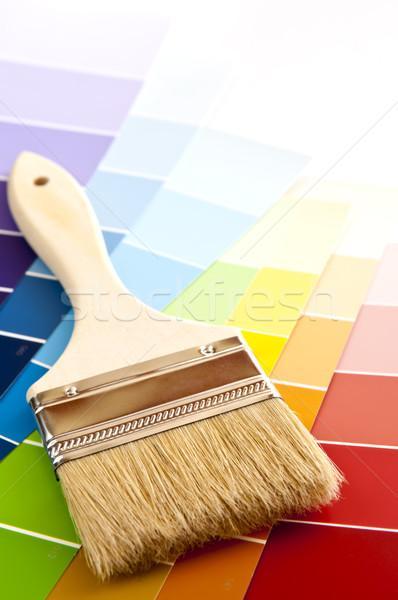 Paint brush with color cards Stock photo © elenaphoto