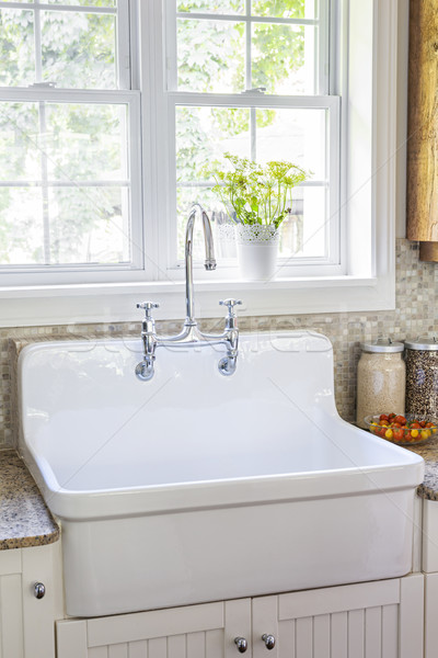 Küche Interieur Waschbecken rustikal weiß Porzellan Granit Stock foto © elenaphoto