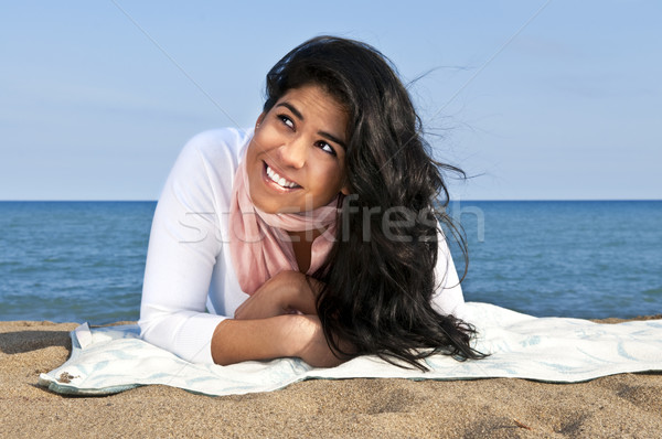 Young native american woman at beach Stock photo © elenaphoto