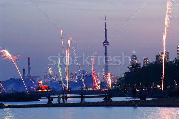 Toronto fuegos artificiales pantalla vista fiesta ciudad Foto stock © elenaphoto