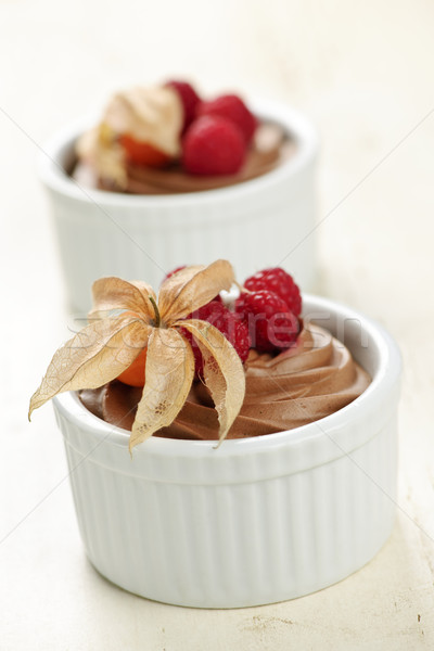 Шоколадный мусс десерта два фрукты шоколадом плодов Сток-фото © elenaphoto