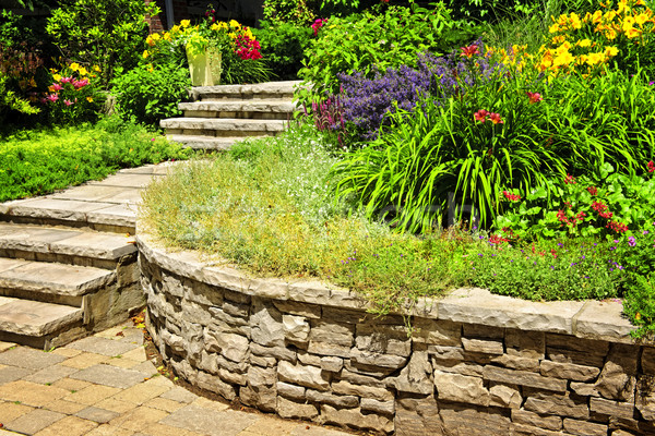 Természetes kő tereprendezés otthon kert lépcsősor Stock fotó © elenaphoto