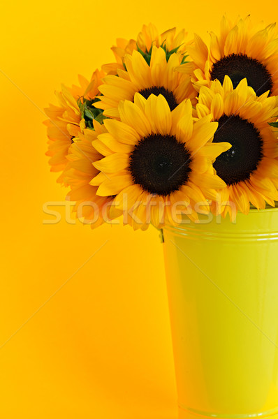 ストックフォト: ひまわり · 花瓶 · 花束 · 黄色 · 金属 · 花