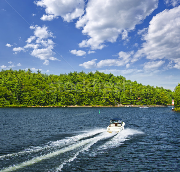 гребля озеро моторная лодка лет Онтарио Канада Сток-фото © elenaphoto