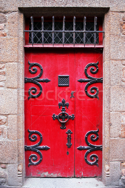Red medieval door Stock photo © elenaphoto
