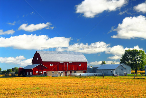 Vermelho celeiro rural Canadá céu Foto stock © elenaphoto