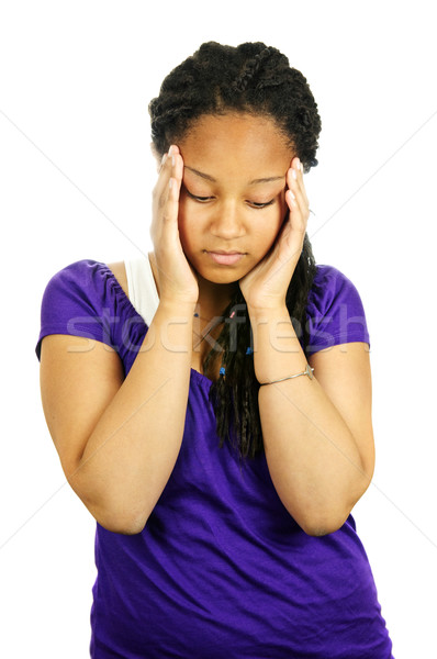 Adolescente isolé portrait anxieux maux de tête mains [[stock_photo]] © elenaphoto