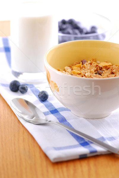 Gesunden Frühstück Getreide Milch Heidelbeeren Essen Stock foto © elenaphoto