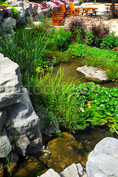 Stock foto: Terrasse · Teich · Landschaftsbau · natürlichen · Stein · aquatischen