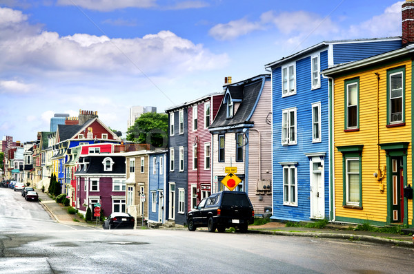 Foto stock: Colorido · casas · calle · terranova · Canadá · nubes