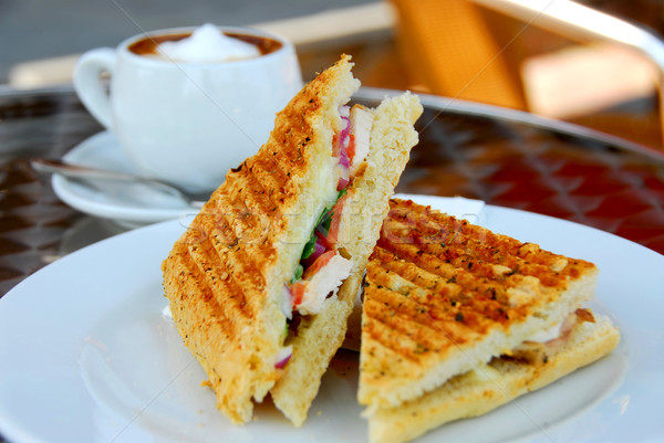 Sandwich café déjeuner restaurant sein café Photo stock © elenaphoto