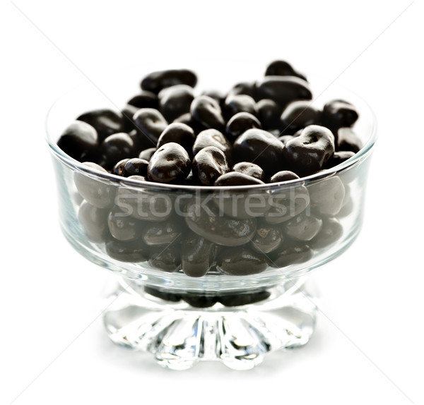 Bol chocolat raisins verre blanche Photo stock © elenaphoto