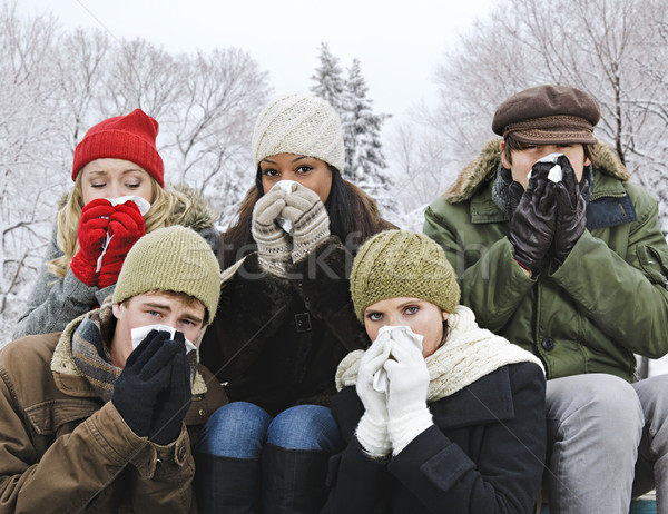 Group of friends with colds outside in winter Stock photo © elenaphoto