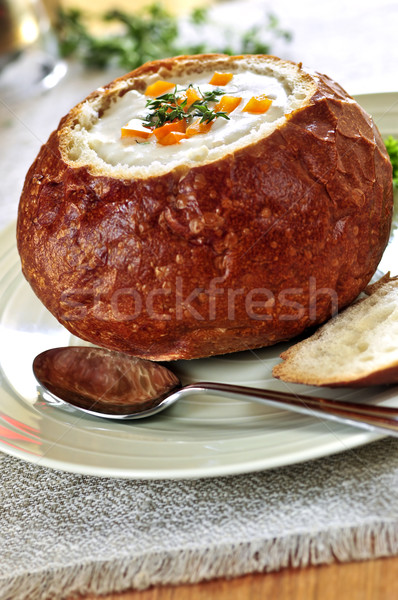 Zuppa pane ciotola pranzo servito Foto d'archivio © elenaphoto