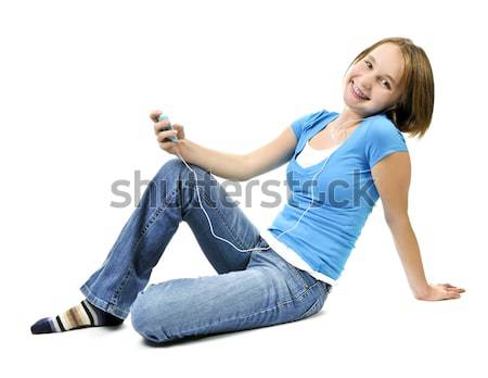 Słuchanie muzyki mp3 player dzieci tle dziewcząt Zdjęcia stock © elenaphoto