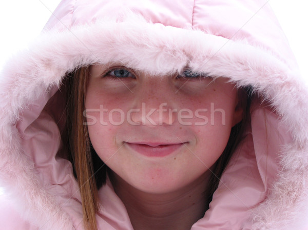 Tél cuki portré fiatal lány szőr rózsaszín Stock fotó © elenaphoto
