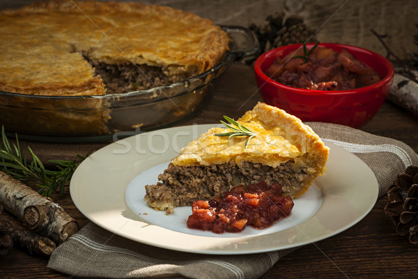 Slice of meat pie Tourtiere Stock photo © elenaphoto