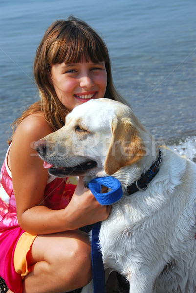 Girl dog portrait Stock photo © elenaphoto