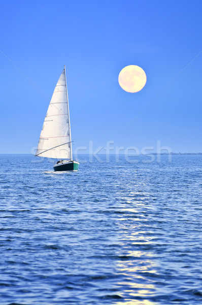 Velero luna llena vela mar noche agua Foto stock © elenaphoto