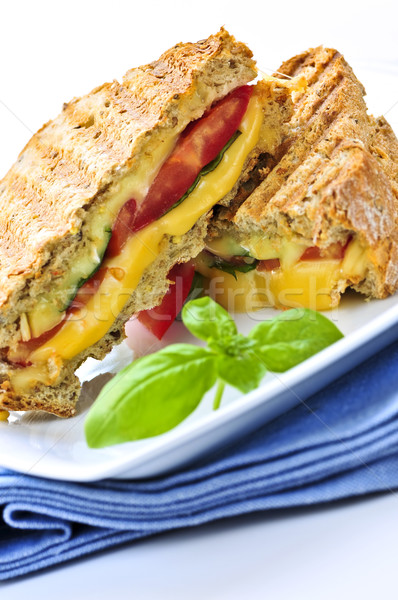 Stock fotó: Grillezett · sajt · szendvics · paradicsom · tányér · étel