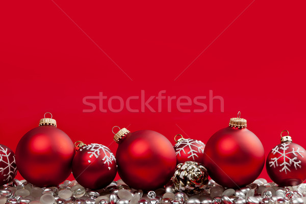 Piros karácsony díszek ezüst díszítések bíbor Stock fotó © elenaphoto