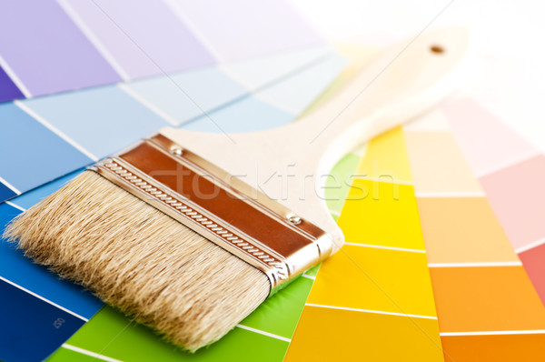 Paint brush with color cards Stock photo © elenaphoto