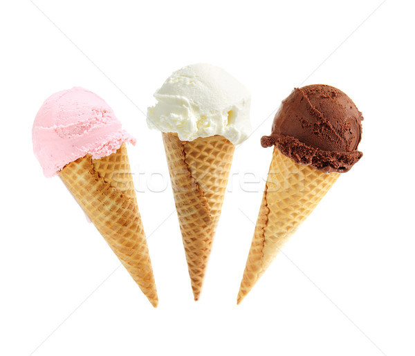Assorted ice cream in sugar cones Stock photo © elenaphoto