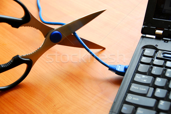 Draadloze technologie werk laptop technologie computers Blauw Stockfoto © elenaphoto
