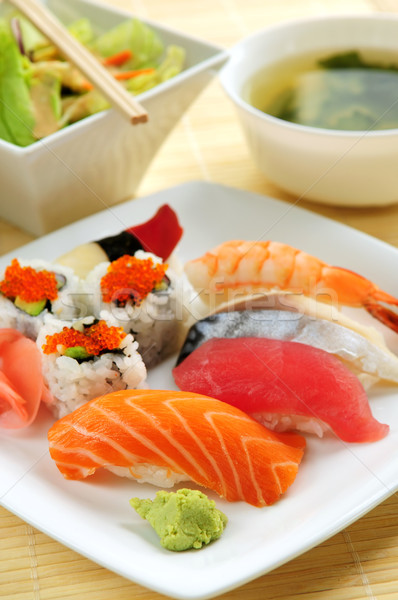 Stock foto: Sushi · Mittagessen · Suppe · grünen · Salat · Essen