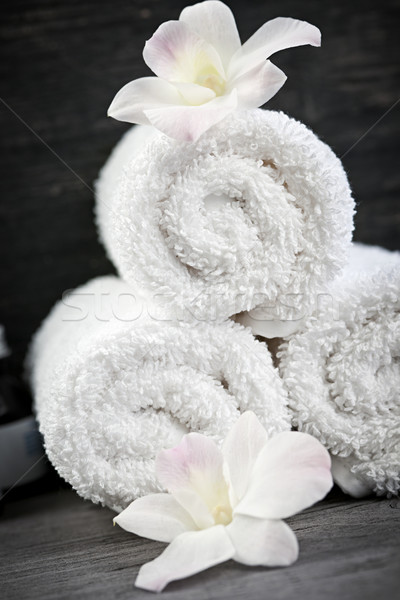 White rolled up spa towels Stock photo © elenaphoto