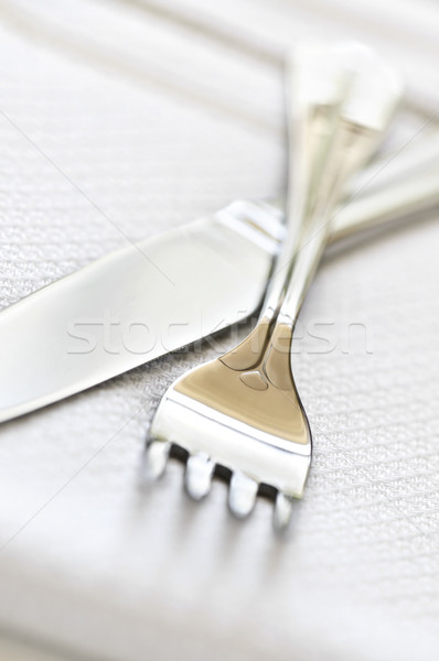 叉 刀 關閉 白 餐巾 吃 商業照片 © elenaphoto