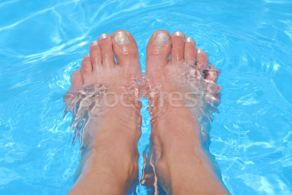 Stock foto: Fuß · Wasser · Kühlung · blau · Mädchen · Kinder
