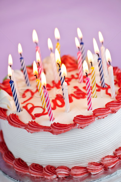 Birthday cake with lit candles Stock photo © elenaphoto