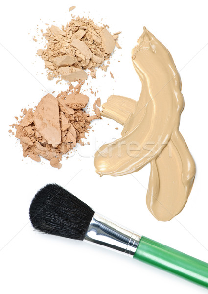 Stock foto: Pulver · Basis · Make-up · Pinsel · kosmetischen · Sahne · Pinsel