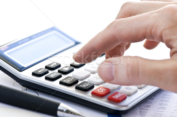 Steuer Rechner Stift eingeben Zahlen Einkommen Stock foto © elenaphoto