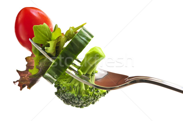新鮮な野菜 フォーク 孤立した 白 健康 背景 ストックフォト © elenaphoto