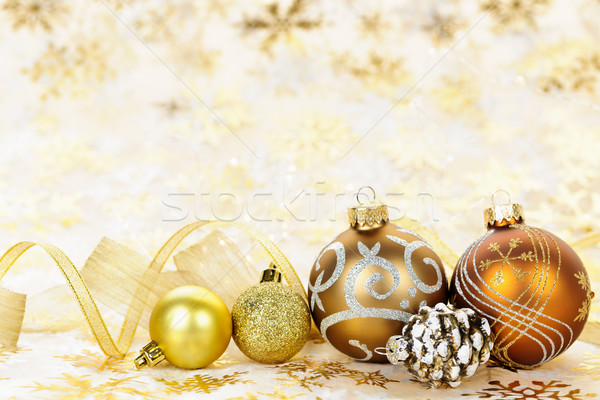 Stock foto: Golden · Weihnachten · Ornamente · Gold · Kugeln · Winter