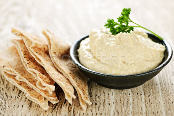Hummus with pita bread Stock photo © elenaphoto