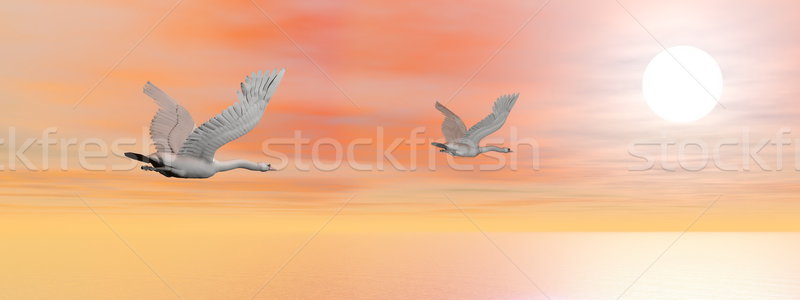 Swans migration - 3D render Stock photo © Elenarts