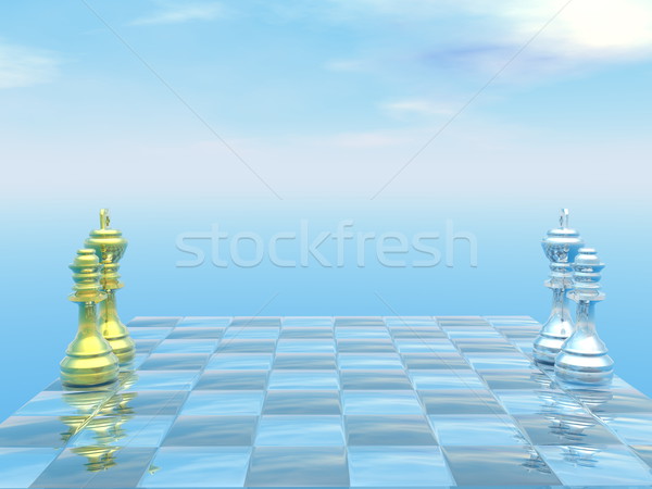 Chessboard with kings and queens - 3D render Stock photo © Elenarts