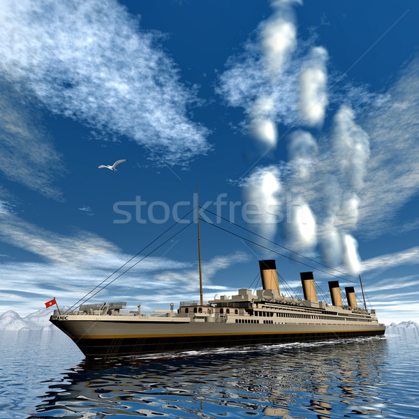 Navio 3d render famoso flutuante água nublado Foto stock © Elenarts
