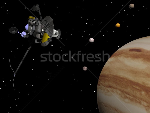 Voyager spacecraft near Jupiter and its satellites - 3D render Stock photo © Elenarts