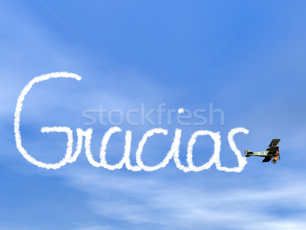 Gracias, spanish thank you message, from biplan smoke - 3D render Stock photo © Elenarts