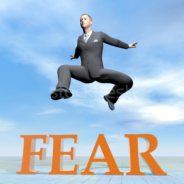 Stock photo: Businessman jumping upon fear word - 3D render