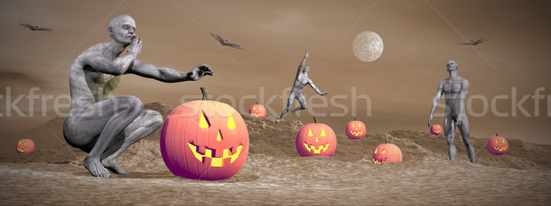 Zdjęcia stock: Halloween · scena · 3d · kilka · pływające · sepia