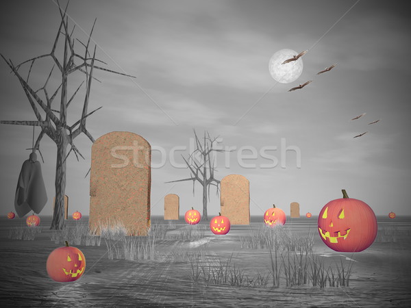 Halloween landschap 3d render pompoenen lijk opknoping Stockfoto © Elenarts