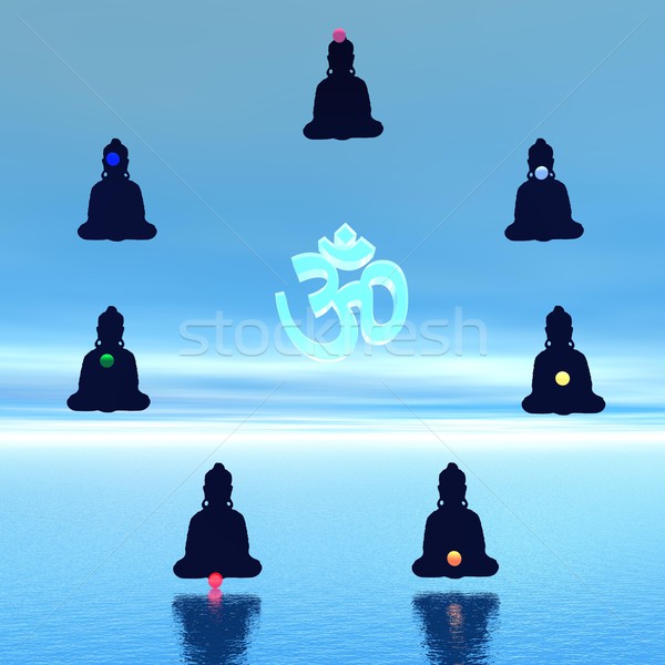 Hét meditáció körül szimbólum kék férfi Stock fotó © Elenarts